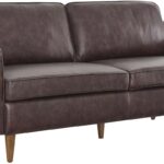 Upholstered Genuine Leather Sofa in Brown