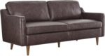 Upholstered Genuine Leather Sofa in Brown