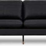 67" Top-Grain Leather Sofa, 2 Seater Loveseat Couch, Mid-Century Modern Leather Couch for Living Room Bedroom Apartment Office, Black