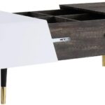 Mid-Century Coffee Table White High Gloss & Rustic Oak Retractable Center Table