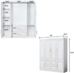 74.2" 4 Door Armoire Wardrobe Closet Cabinet, Wood 2 Drawers Tall Cabinet Closet for High Storage Capacity, White Closet Cabinet with Hanging Rod and 5 Storage 63" L x 20.3" W x 74.2" H - Image 2
