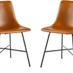 Mid-Century Upholstered Dining Chair with Metal X Base, Set of 2, Whiskey Brown