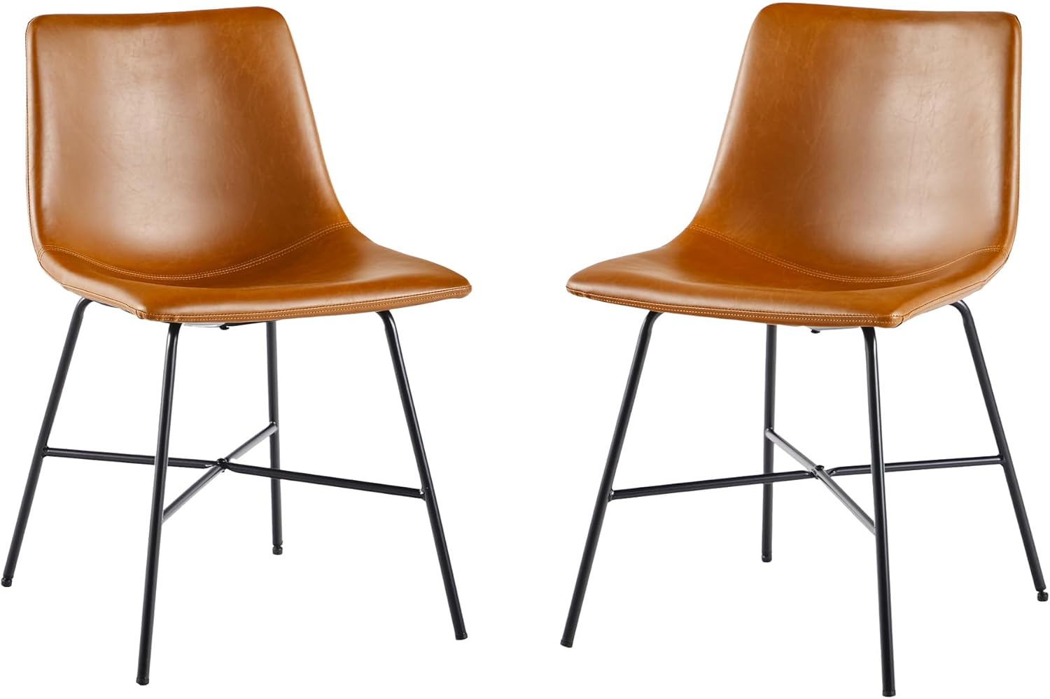 611LEFzwhWL._AC_SL1500_.jpg Mid-Century Upholstered Dining Chair with Metal X Base, Set of 2, Whiskey Brown - Image 1