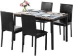 Dining Table Set for 4, 5 Piece Kitchen Table Set with PU Leather Chairs Space-Saving Faux Marble Dining Room Table Set for 4 for Small Home Kitchen, Apartment