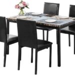 Dining Table Set for 4, 5 Piece Kitchen Table Set with PU Leather Chairs Space-Saving Faux Marble Dining Room Table Set for 4 for Small Home Kitchen, Apartment