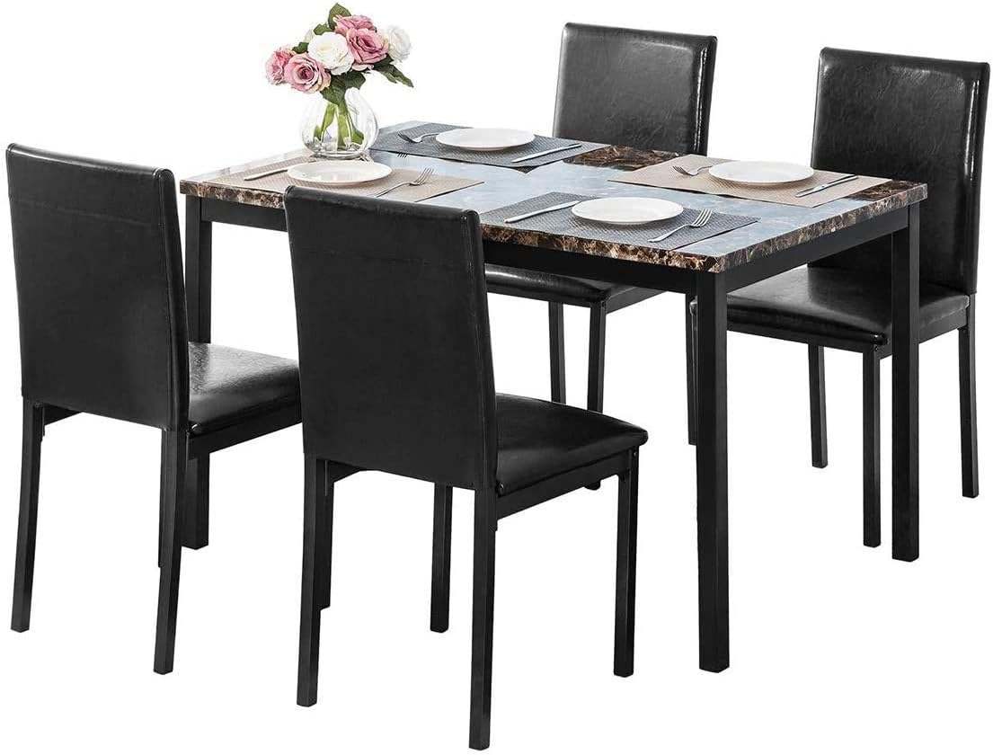 61DJYksgVlL._AC_SL1132_.jpg Dining Table Set for 4, 5 Piece Kitchen Table Set with PU Leather Chairs Space-Saving Faux Marble Dining Room Table Set for 4 for Small Home Kitchen, Apartment - Image 1