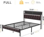 LED Bed Frame Full Size with Storage Headboard Platform Bed Frame with 2 Charging Outlets and 2 USB Ports Non-Slip Without Noise Strong Metal Slats Support No Box Spring Needed,Dark Brown - Image 2