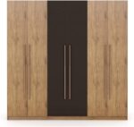 Modern Freestanding Armoire Wardrobe Closet, Stylish 3-Sectional Organizer with Hanging Rods, Drawers, and Shelf Space for Bedroom Storage and Dressing Room, Nature/Gray