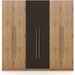 Modern Freestanding Armoire Wardrobe Closet, Stylish 3-Sectional Organizer with Hanging Rods, Drawers, and Shelf Space for Bedroom Storage and Dressing Room, Nature/Gray