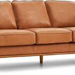 Full Leather Sofa 88” - re Full Italian Nappa Leather Couch, Solid Wood Accent, Ultimate Comfort, Cognac Tan