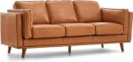 Full Leather Sofa 88” - re Full Italian Nappa Leather Couch, Solid Wood Accent, Ultimate Comfort, Cognac Tan