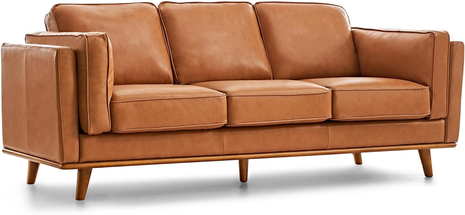 61HWnats2GL._AC_SL1500_.jpg Full Leather Sofa 88” - re Full Italian Nappa Leather Couch, Solid Wood Accent, Ultimate Comfort, Cognac Tan - Image 1