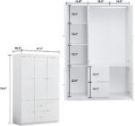 74.2" Armoire Wardrobe Closet Storage, Wood 3 Door 2 Drawers White Closet Cabinet for Large Capacity, Tall Cabinet Closet with Hanging Rod and 5 Storage 47.3" L x 20.3" W x 74.2" H - Image 2