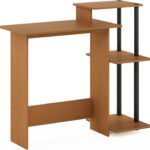 Efficient Home Laptop Notebook Computer Desk with Square Shelves, Light Cherry/Black