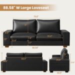 Modern Faux Leather Sofa Couch,Loveseat Sofa,Small Sofa,with Spring Cushions and Solid Wood Frame,Removable Sofa Cover,Suitable for Living Rooms,Offices,Apartments(71.25inch,Black - Image 2
