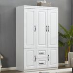 Wardrobe Armoire Storage Cabinet Wood: 3 Door 2 Drawers White Closet Wardrobe for High Storage Capacity with 3 Shelves and Metal Handles for Tall Cabinet Closet