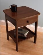 22 x 18 x 18-Inch Wood Curved End Table/Night Stand with One Drawer, Brown (94918) - Image 2
