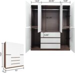 Armoire Wardrobe Closet 4 Doors 3 Drawers White Wardrobe Closet Wardrobe Cabinet Bedroom Armoire Wardrobe Closet with Hanging Rod & Large Capacity Wood Closet 63" L x 20.3" W x 72" H - Image 2