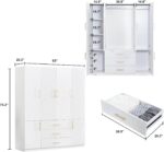 4 Doors Armoire Wardrobe Closet, Bedroom Armoires Cabinet Wooden with Hanging Rod Inside Cabinet and Drawers - Image 2