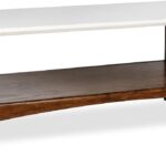 Rectangular Wood Coffee Table With Solid Wood Frame & Legs, Living Room Coffee Tables With Storage Shelf, Accent Furniture For Living Room, Minimalist Decor - Off-White / Pecan Parker