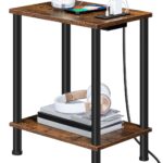Side Table with Charging Station, End Table with USB Port and Outlet, Nightstand with 2-Layer Storage Shelves for Small , Living Room, Bedroom, Stable Frame, Rustic Brown