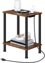 Side Table with Charging Station, End Table with USB Port and Outlet, Nightstand with 2-Layer Storage Shelves for Small , Living Room, Bedroom, Stable Frame, Rustic Brown
