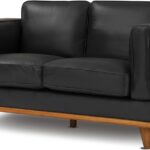 Full Leather Loveseat Sofa 66”| re Full Italian Nappa Leather Couch, Solid Wood Accent, Ultimate Comfort, Black