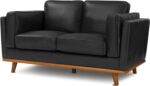 Full Leather Loveseat Sofa 66”| re Full Italian Nappa Leather Couch, Solid Wood Accent, Ultimate Comfort, Black