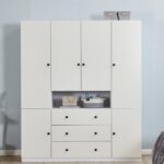 Wardrobe Closet Armoire Wardrobe Closet White Storage Cabinet Wooden Clothes Closets Cabinet Bedroom Armoires Cabinet with Hanging Rod Shelves