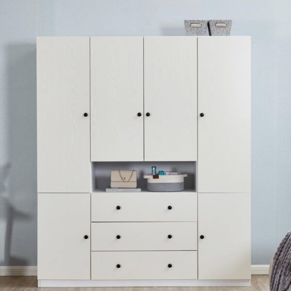 Wardrobe Closet Armoire Wardrobe Closet White Storage Cabinet Wooden Clothes Closets Cabinet Bedroom Armoires Cabinet with Hanging Rod Shelves