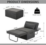 Sofa Bed, 4 in 1 Multi-Function Folding Ottoman Breathable Linen Couch Bed with Adjustable Backrest Modern Convertible Chair for Living Room Apartment Office, Dark Grey - Image 2