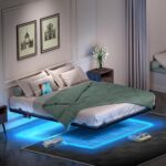 Floating Bed Frame King Size with Smart LED Lights and Charging Station - 14 Inch Modern Floating Beds, Bed Frame with Lights, Easy Assembly No Box Spring Needed