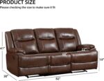 Genuine Leather Manual Reclining Sofa, 3 Seat Recliner Sofa, Couch for Living Room, Bedroom Furniture, Meeting Room, Brown (3 Seat Sofa) - Image 2