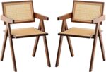 Rattan Accent Chairs, Modern Mid Century Dining Chairs Set of 2, Comfy Armchairs, Outdoor Rattan Chairs with Armrest for Bedroom Living Room Reading Room Dining Kitchen, Brown