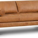 Cognac Tan Brown Leather Couch - 88.5" Mid Century Leather Sofa with 2 Bolsters - Full Grain Camel Leather Couch - Feather-Down Topper On Seating Surface - re-Aniline Italian Leather