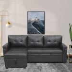 Transform Any Space: Sleeper Sectional Sofa with Convertible Sofa Bed & Inviting Chaise. Find Tranquil Comfort with Stress-Relieving Design & Durable Cushions - Black/