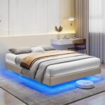 Floating Bed Frame with Smart LED Lights, Full Size Platform Bed Frame, Soft Padded Edges, Sturdy Metal Frame, No Box Spring Needed, Noise-Free, Easy Assembly, Dark Brown