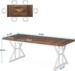 Farmhouse Dining Table for 6 People, 70.8-Inch Rectangular Wood Dining Table, Rustic Kitchen Table with Heavy Duty Metal Legs for Dining Room (Brown/White) - Image 2