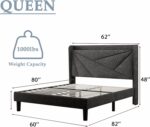 Queen Bed Frame with Type-C & USB Ports, Upholstered Platform Bed Frame with Wingback Storage Headboard, Solid Wood Slats Support, No Box Spring Needed, Noise-Free, Dark Gray - Image 2
