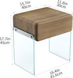 Nightstand with Drawer, Bedside Side Table, Transparent Glass Legs, Faux Leather Surface, Solid Wood Drawer, for Bedroom (Walnut Brown, 15.7" x 11.8" x 17.7") - Image 2
