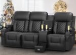 3 Seat Recliner Sofa, Large Reclining Sofa with Storage Console, Manual Reclining Chair with USB Ports, 2 Cell Phone Holder, 3 Seater Loveseat Recliner Couch for Living Room