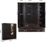 Armoire Wardrobe Closet: 4-Door, Hanging Rod, 3 Drawers, Shelves, Mirror Metal Handle Clothes Cabinets For Bedroom Wood Tall Storage, Large Capacity Organizer, Walnut 63"L x18.9"W x70.8"H - Image 2