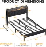 Full Bed Frame with LED Lights,Headboard with Charging Station and USB Port,Upholstered Platform Bedframe Metal Support,No Box Spring Needed - Image 2