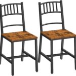 Kitchen Chairs Set of 2, Wooden Dining Room Chairs with Metal Frame, Dining Chairs with Back, Easy to Assemble, Farmhouse Dining Chairs for Kitchen, Living Room, Rustic Brown and Black