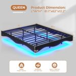 Floating Bed Frame Queen with LED Lights, Upholstered Platform Bed Frame Queen Size with Type-C & USB Port, Modern Wavy Visual Floating Metal Bed Frame, No Box Spring Needed, Black - Image 2