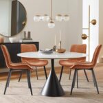 Dining Chairs Set of 4 , Faux Leather Brown Cushion Seat , Upholstered Dining Accent Side Chairs with Comfy Back and Sturdy Black Metal Legs for Living , Restaurant & Meeting Room , Brown - Image 2