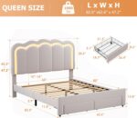 Queen Upholstered LED Bed Frame with 2 Storage Drawers and Adjustable Chic Double Wavy Headboard, Velvet Prince Platform Bed with Charing Station, Solid Wood Slats Support,No Box Spring Needed,Grey - Image 2