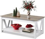 Coffee Table, 43" Living Room Coffee Table with Storage Shelf, Center Table for Living Room, Bedroom, Office and Balcony, White