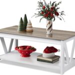 Coffee Table, 43" Living Room Coffee Table with Storage Shelf, Center Table for Living Room, Bedroom, Office and Balcony, White