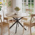47.2 Inch Round Dining Table for 4, Wood Kitchen Table, Round Dinner Table for Home Kitchen Dinning Room, Natural(Only Table)
